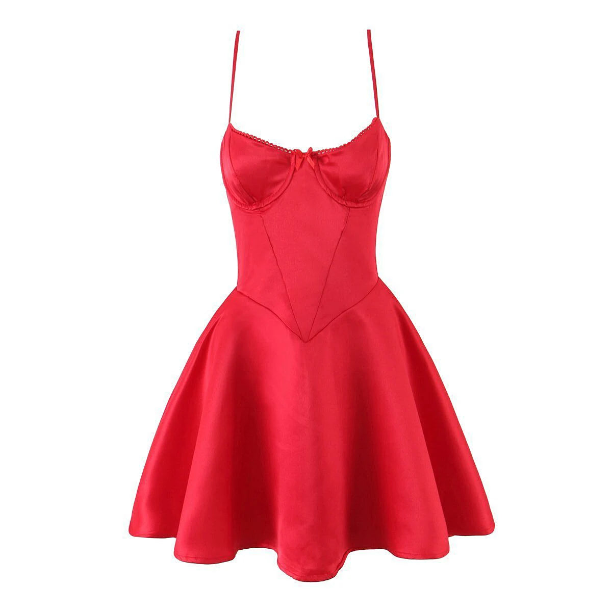 2025 Sexy White Wire Bra Corset Style Satin Sling Dress Women Slim Fit Low Waist Short Ball Gown Swing Dresses Femme Robe Red
