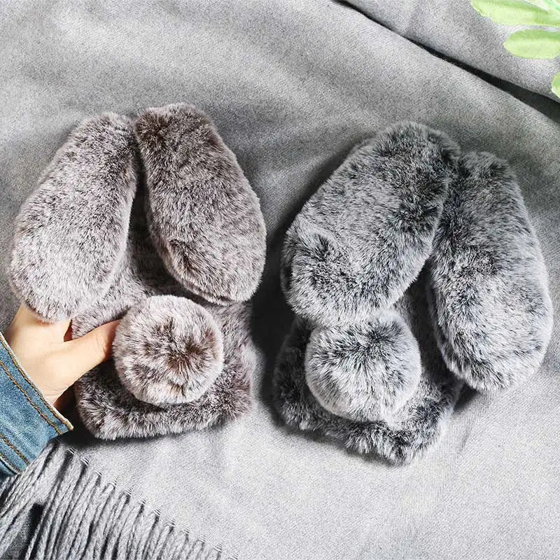 Cute Hairy Rabbit Animal Phone Case For iPhone 15 14 13 Pro Max 12 Mini 11 Pro Max X XS MAX XR 7 8 Plus Soft Plush Cover