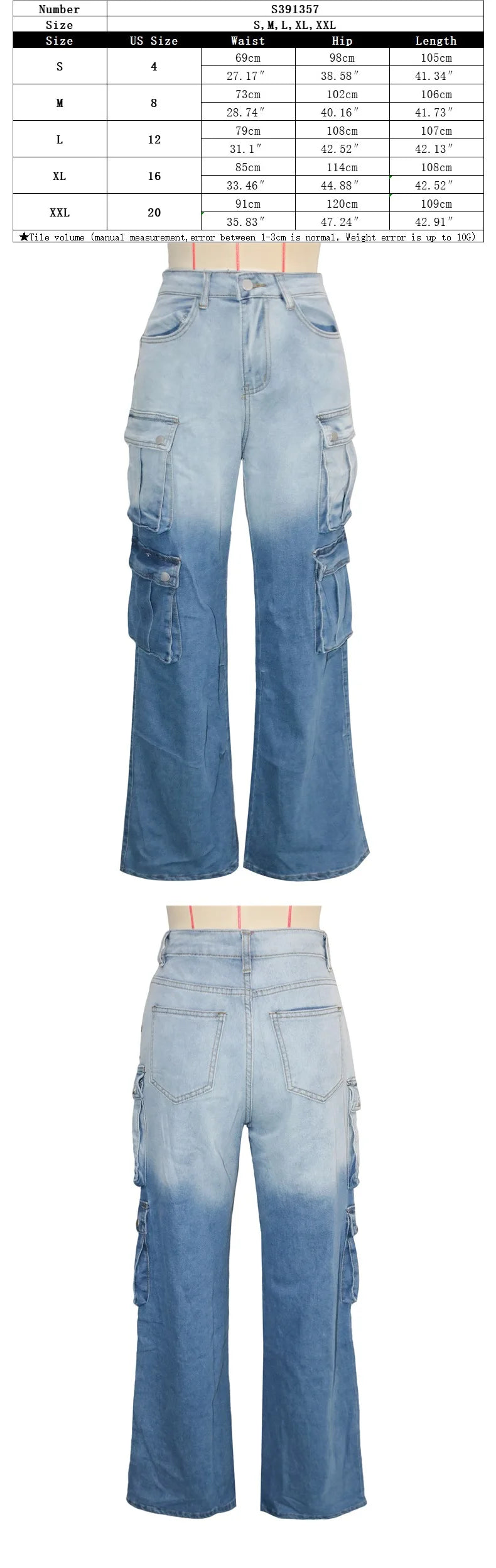 New Women's Casual Multi-pockets Denim Pants Spring Fashion High Waist Wide Leg Jeans Hip Hop Streetwear Females Baggy Trousers