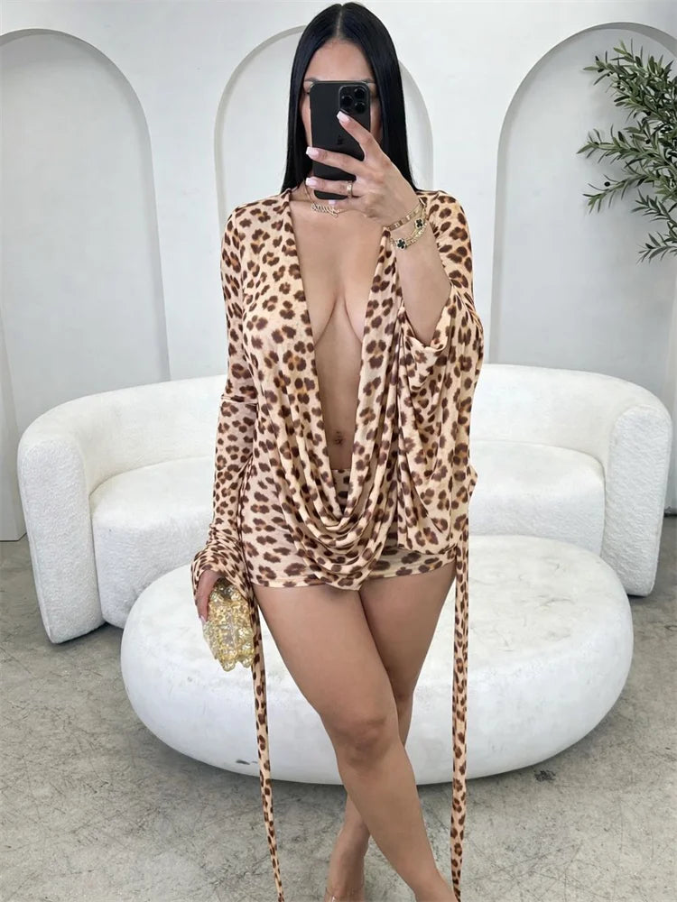 Kliou Sexy Polka Dot Print Mini Dress Woman Swing Collar Backless Batwing Sleeve Tassel Hot Girls Club Party Fashion Bodycon