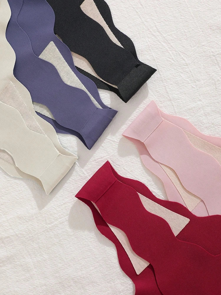 3Pcs/Set Traceless Ultra-thin Summer Underpants Sexy Low Rise Wave Edge Thongs Seamless Solid Color Ice Silk Breathable G-String