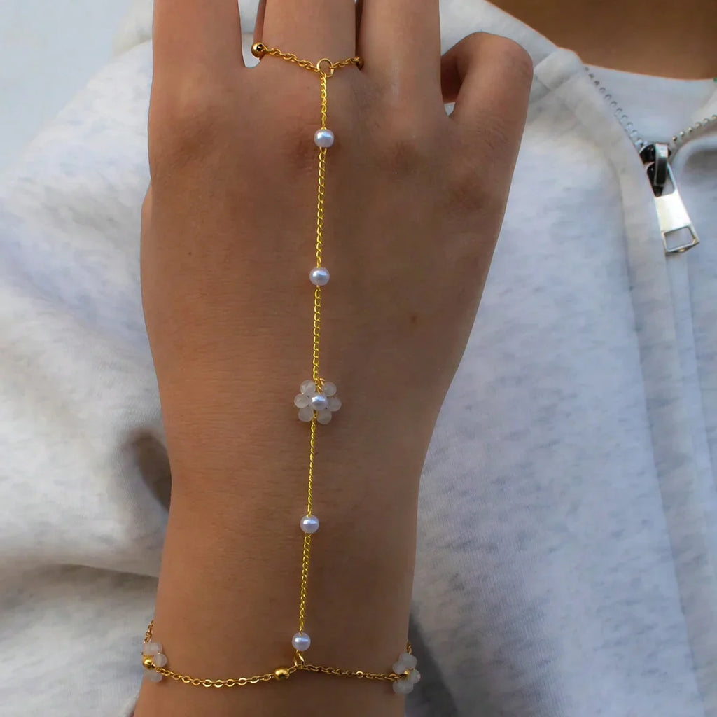 Colorful Crystal Beads Flower Hand Chain Bracelet for Women Fashion Charm Y2K Summer Beach Stainless Steel Jewelry Accessories