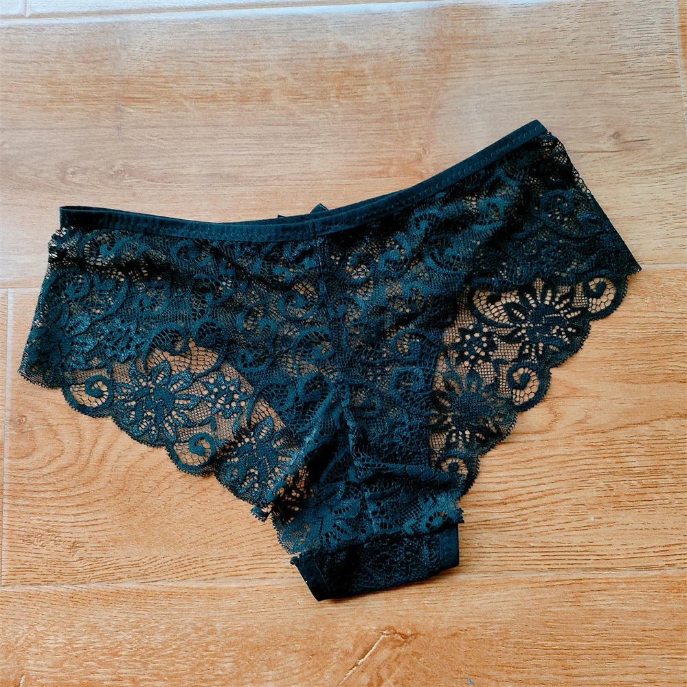 3Pcs/Set Sexy Panties Women Perspective Lace Underwear Hollow Out Breathable Briefs Cute Bow Intimates Lingerie Ladies Underpant