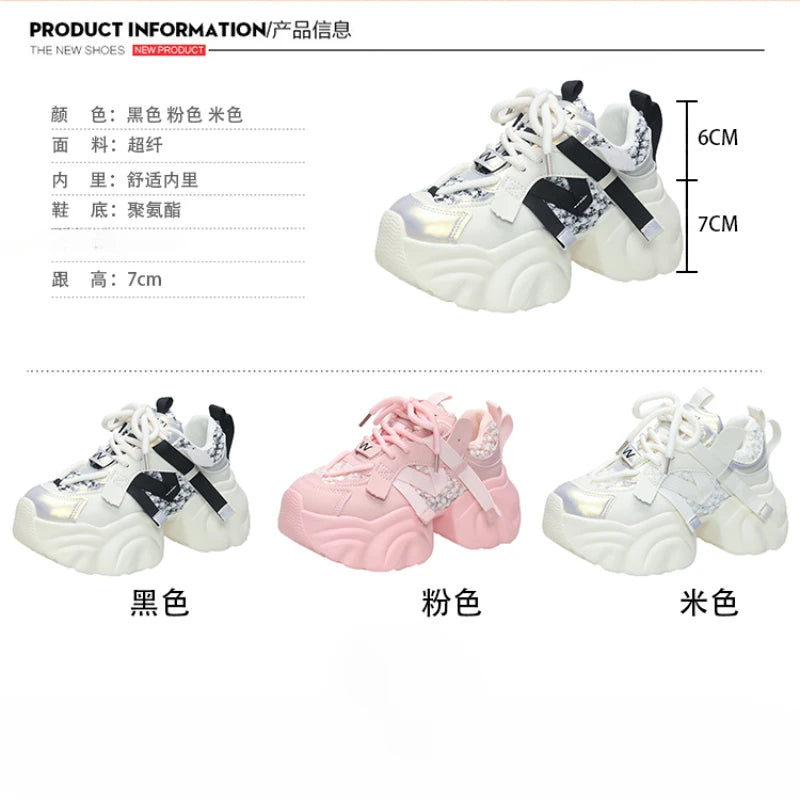 7CM Fashion Spring Autumn Sneakers Women Lace Up Chunky Platform Sports Dad Shoes Woman Comfort Casual Shoes Zapatillas Mujer