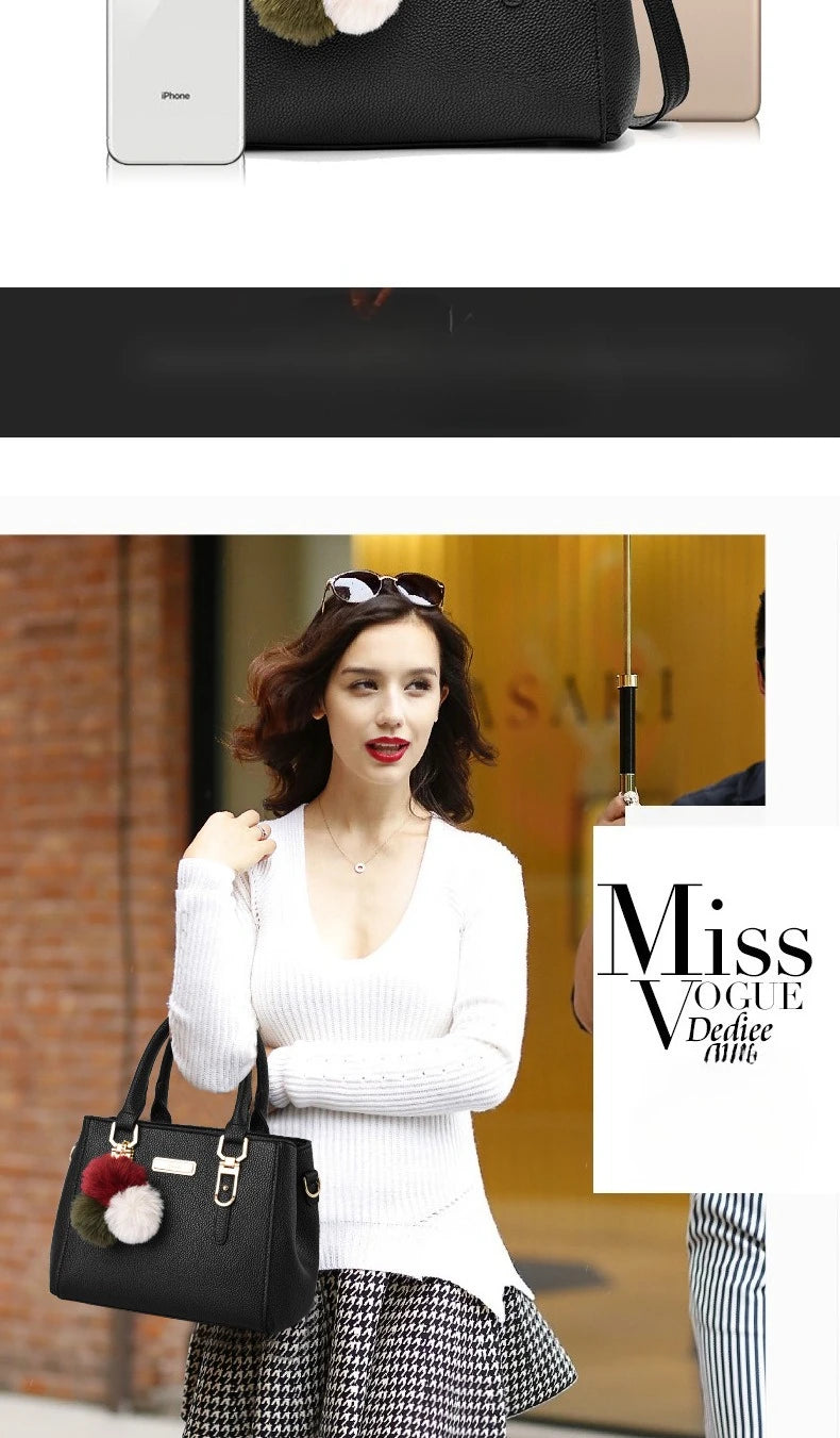 PU Leather Ladies HandBags Women Vintage Purse Plush Tassel Messenger Bags Tote Boston Shoulder Crossbody Bag
