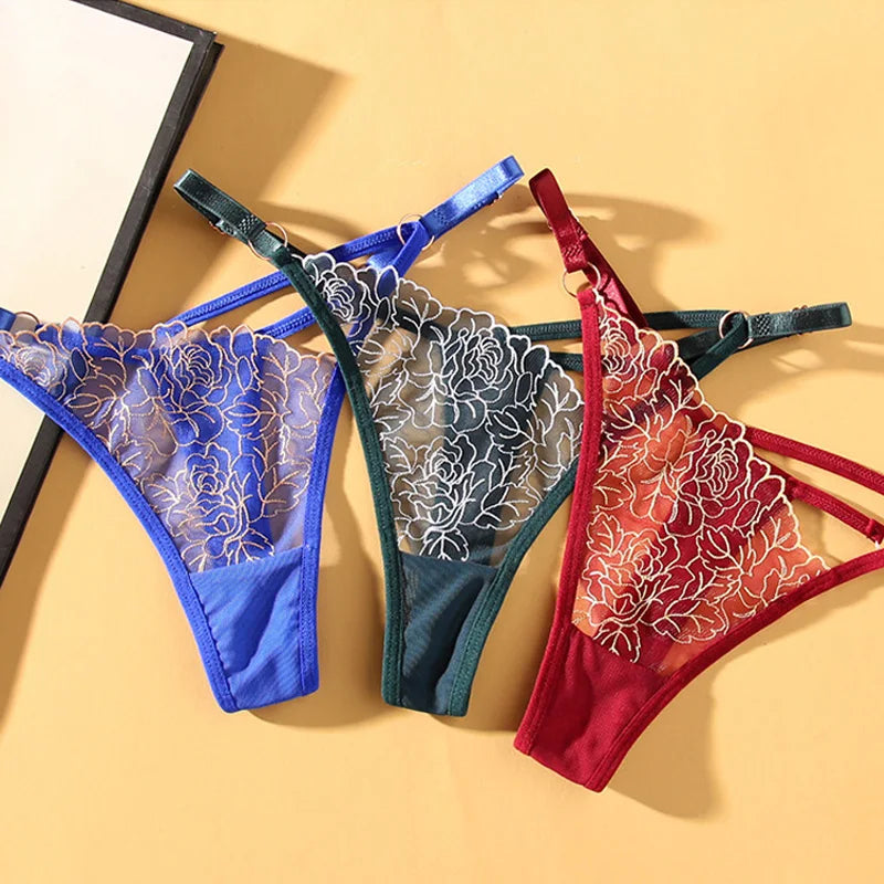 Women's Underwear Sexy Panties Floral Lace Trim G-String Panties Transparent Mesh Thongs Underwear Lingerie Femme Style