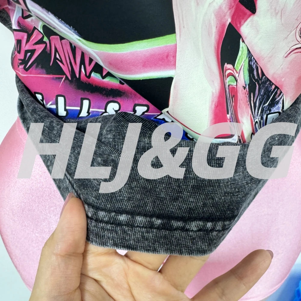 HLJ&GG American Retro Fashion Letter Print Loose Tshirts Two Piece Sets Women O Neck Short Sleeve Top+Shorts Outfits Streetwear