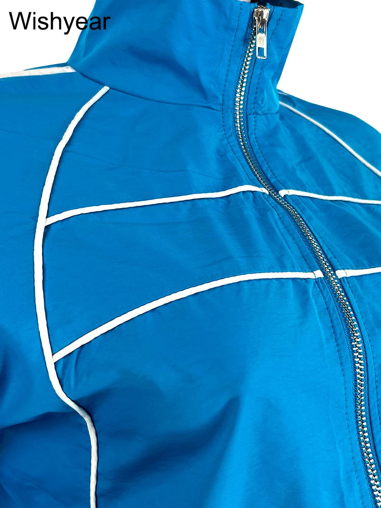 Fashion Tracksuit Stripe Women 2 Piece Set Lapel Sweatshirt Zip Jacket and Drawstring Shorts Suit Summer Sports Streetwear y2k