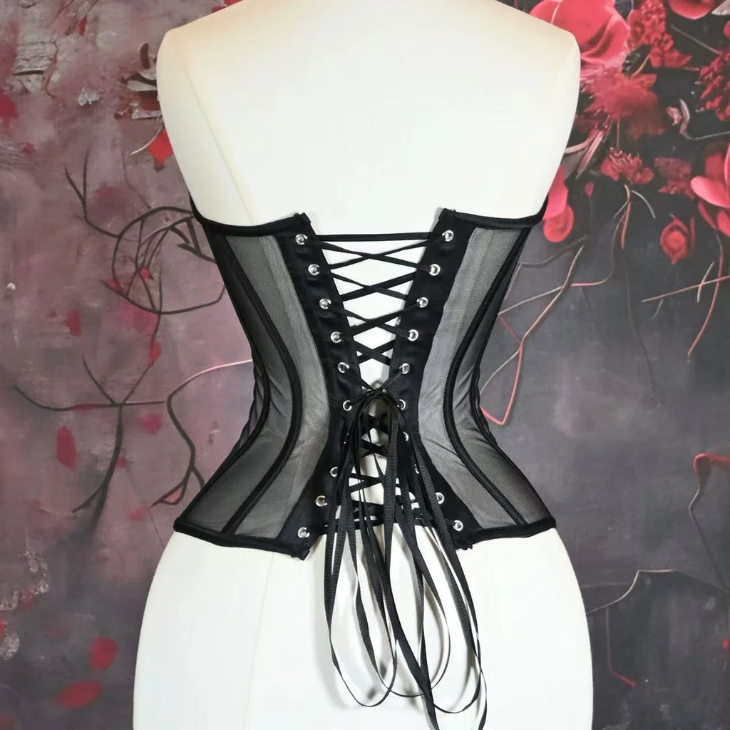 Women Corset Bustier With Bra Transparent Mesh Bodices For Wedding Body Shaper Slimm Waist Lace Up Boned Strapless Tube Tops