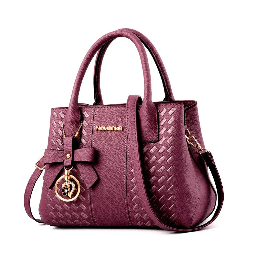 Casual PU Leather Shoulder Bags with Pendant Solid Color Ladies Handbags Large Capacity Embossed Crossbody Bag