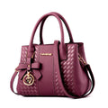 Casual PU Leather Shoulder Bags with Pendant Solid Color Ladies Handbags Large Capacity Embossed Crossbody Bag