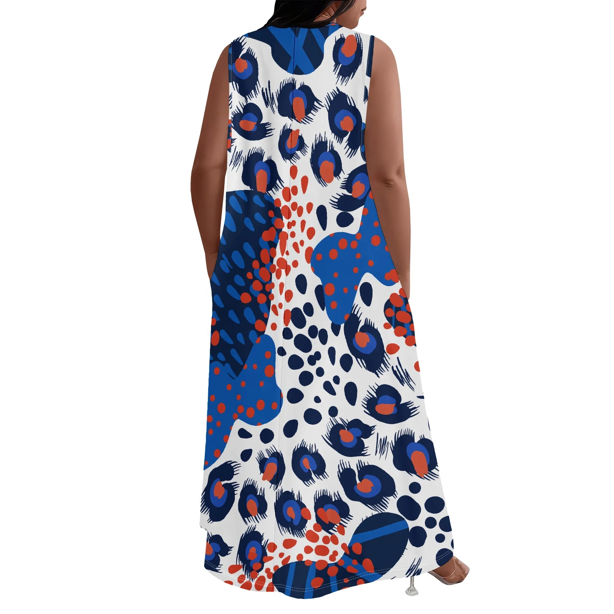 Plus Size Women's  Summerl Fashion Printed  African Style Sleeveless Round V Neck Dress Loose And Casual Dress