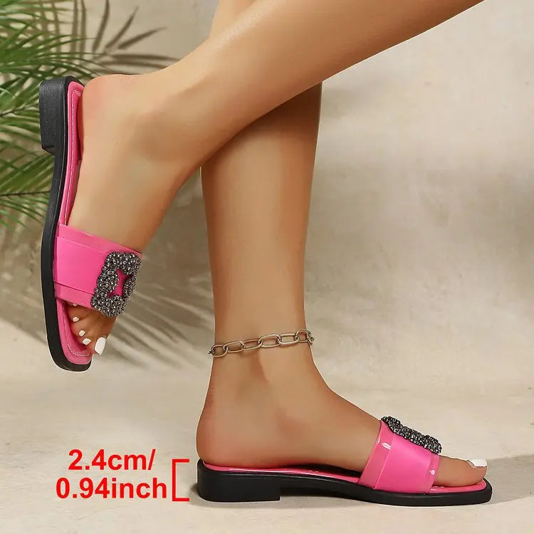 Women's 2026 Summer New Large Cool Slippers Flat Bottom Water Diamond External Slippers Cute Diamond Inlaid Shoulder Bag Set