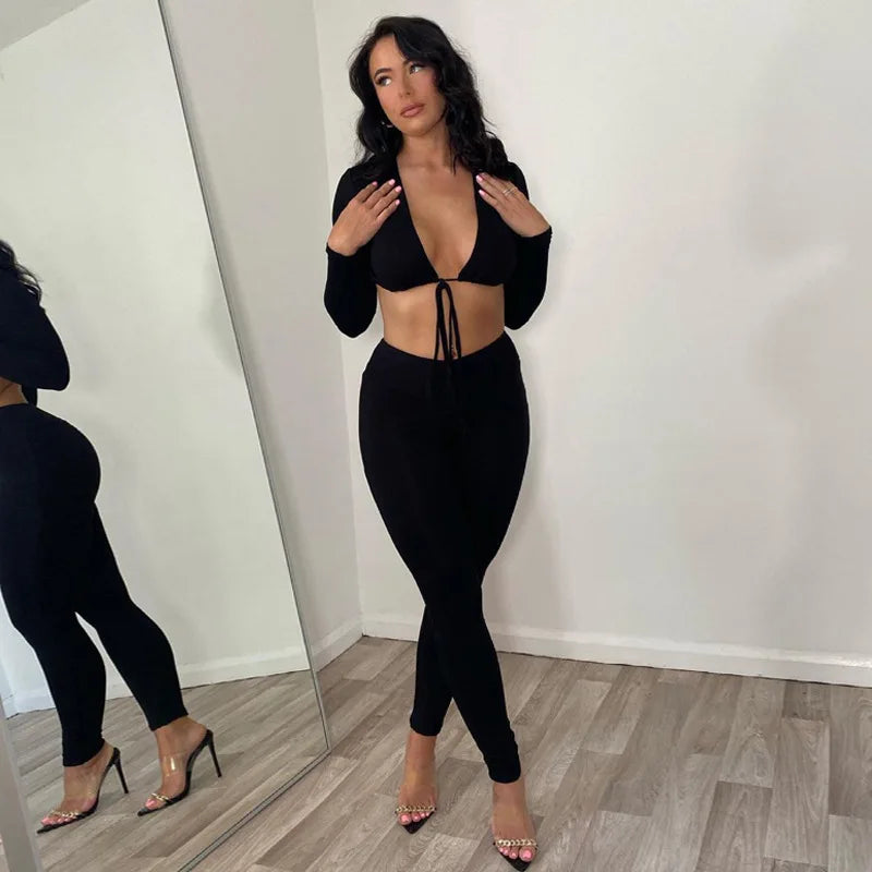Summer Y2K Streetwear Women's Sexy Hollow Out Jumpsuits Bandage Tie Long Sleeve Bodycon Playsuits Women Clothes Gothic Rompers