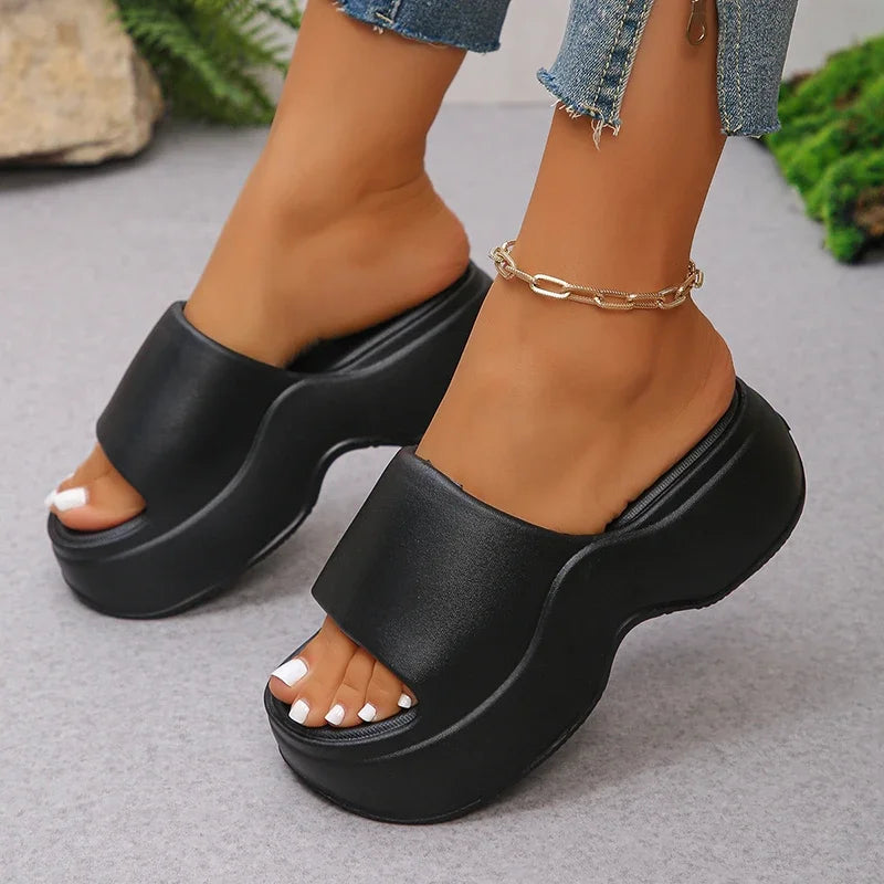 Chunky Platform Slippers for Women Summer 2026 Comfortable Wedge Heels Sandals Woman Solid Non Slip Eva Thick Sole Slides Shoes