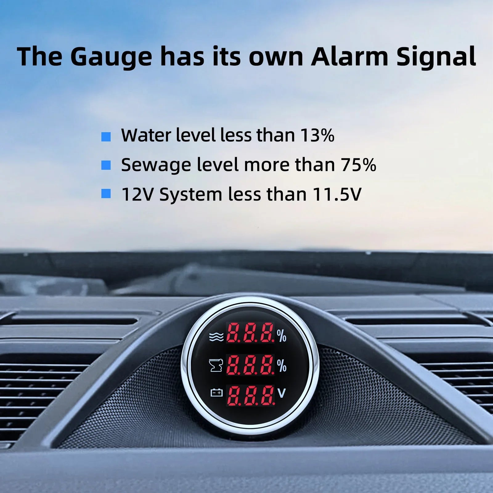 Red LED Digital 52mm 3In1 Gauge 0-190ohm Water Level Indicator+Sewage Level Gauge+Voltmeter for Water Waste Level Sensor Custom