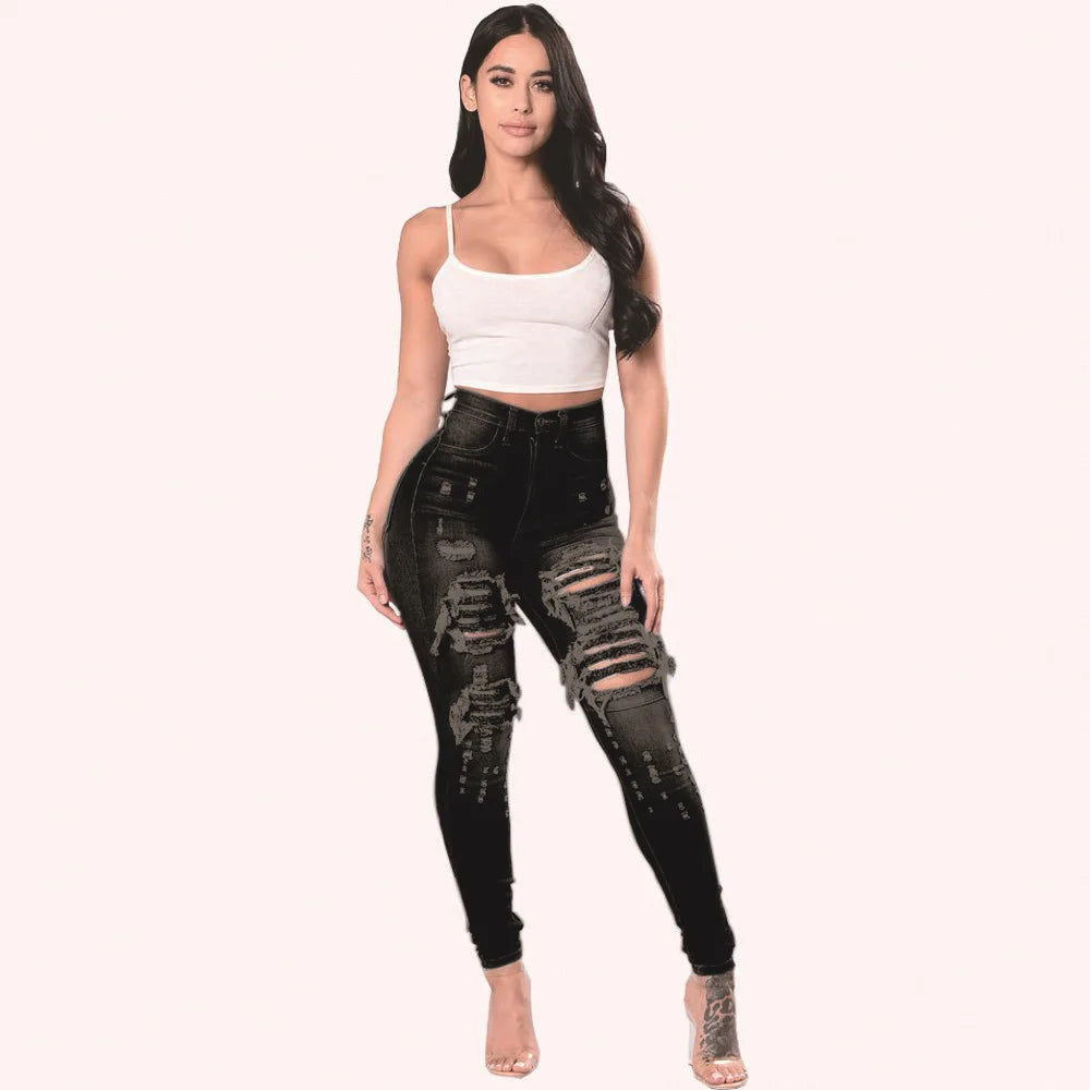Women's Ripped Jeans Slim Fit Ankle Pants - High Waist Distressed Denim Skinny Pants for Women