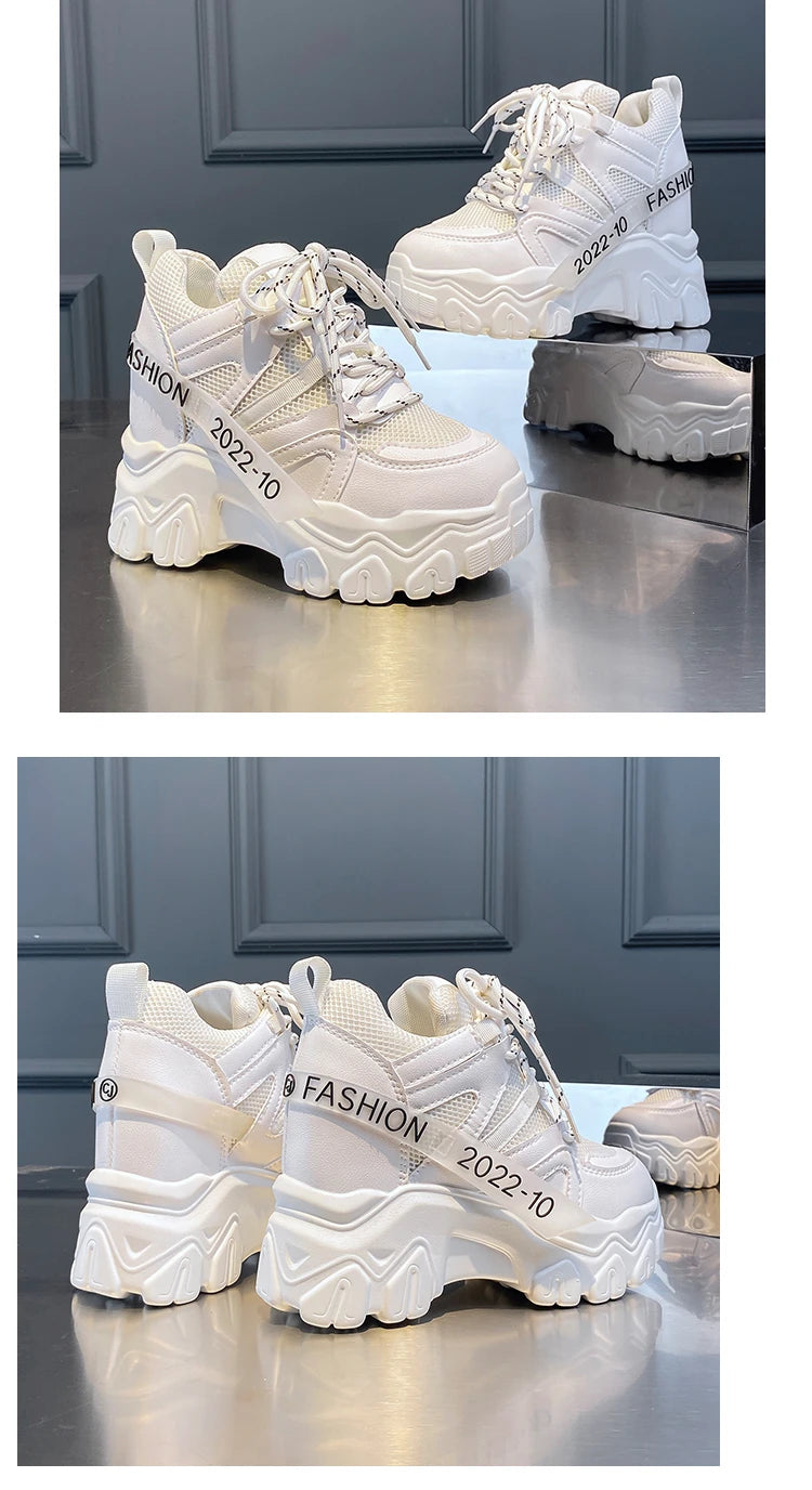 Comemore Women Sneakers Chunky Breathable Mesh Casual Shoes Platform Wedge Heels Sports Pink Shoe 2023 New Spring Autumn Fashion