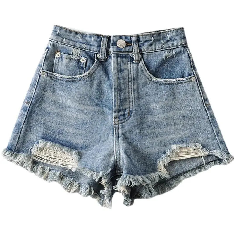 American Retro Washed and Old Rough Edge Torn Denim Shorts Sexy Hot Girl Style Denim Hot Pants Women