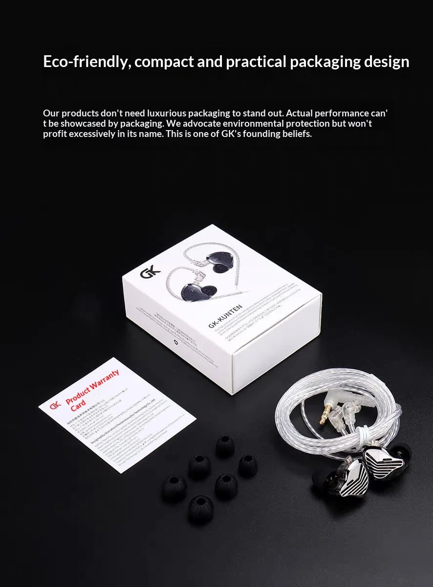 GK KUNTEN Dynamic Drive Headphones HIFI Heavy Bass Earbuds Sports Metal Headphones Detachable Eeadphones 2PIN KZ Zenith ED Gift