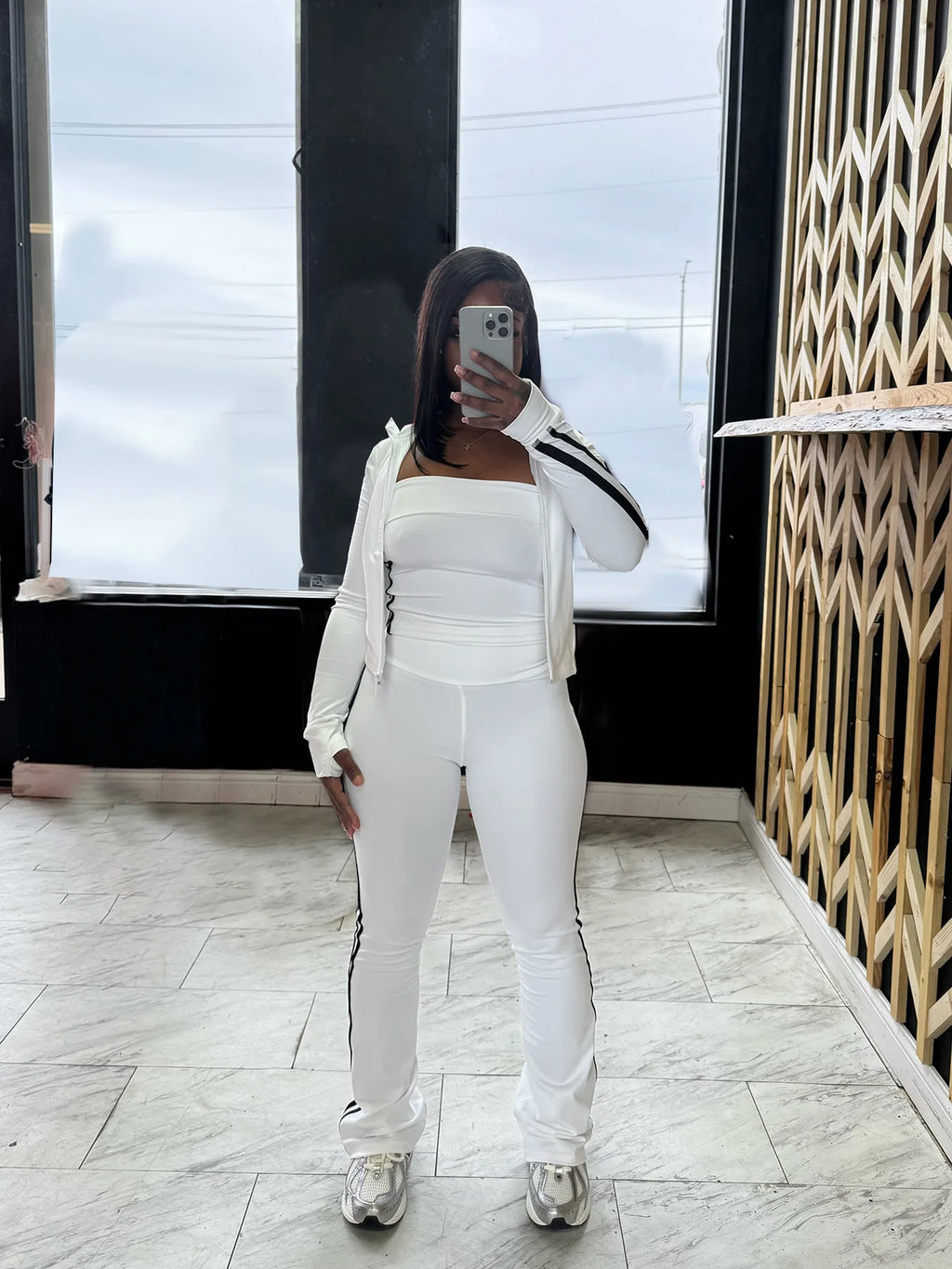 CM.YAYA Women's Set Long Sleeve Cargidan +strapless and Striped Pants Suit Three 3 Piece Set 2025 Street Active Outfit Tracksuit