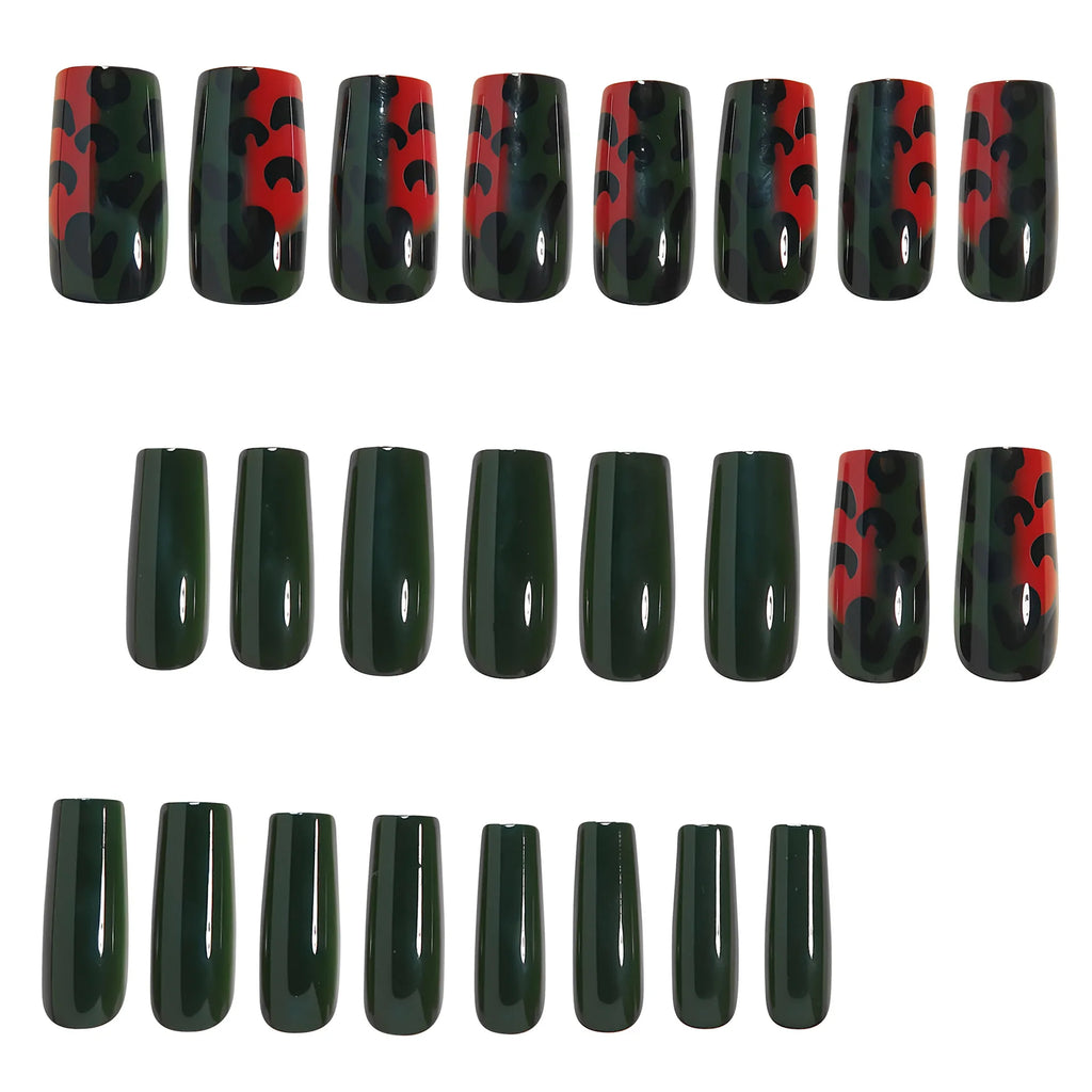 Medium fake nails tips for women girls gradient purple blue green red black leopard printing Square almond tips press on nails