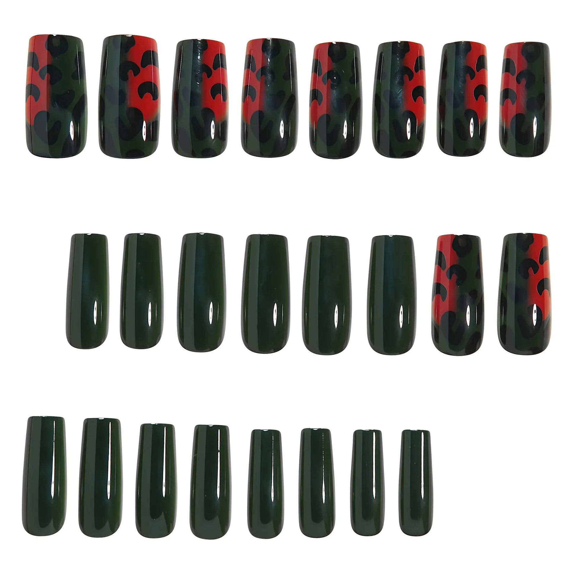 Medium fake nails tips for women girls gradient purple blue green red black leopard printing Square almond tips press on nails