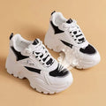 Women's Comfortable Chunky Dad Shoes Mesh Breathable Hidden Height Increasing Platform Sneakers Casual Lace-Up Sport White Shoes
