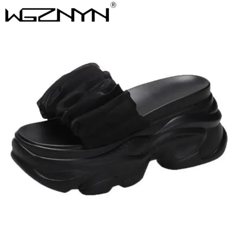 NEW Women Summer Chunky Sandal Platform Slipper 9CM High Heels Ladies Hollow Out Slides Beach Flip-Flop Woman Sandalias De Mujer