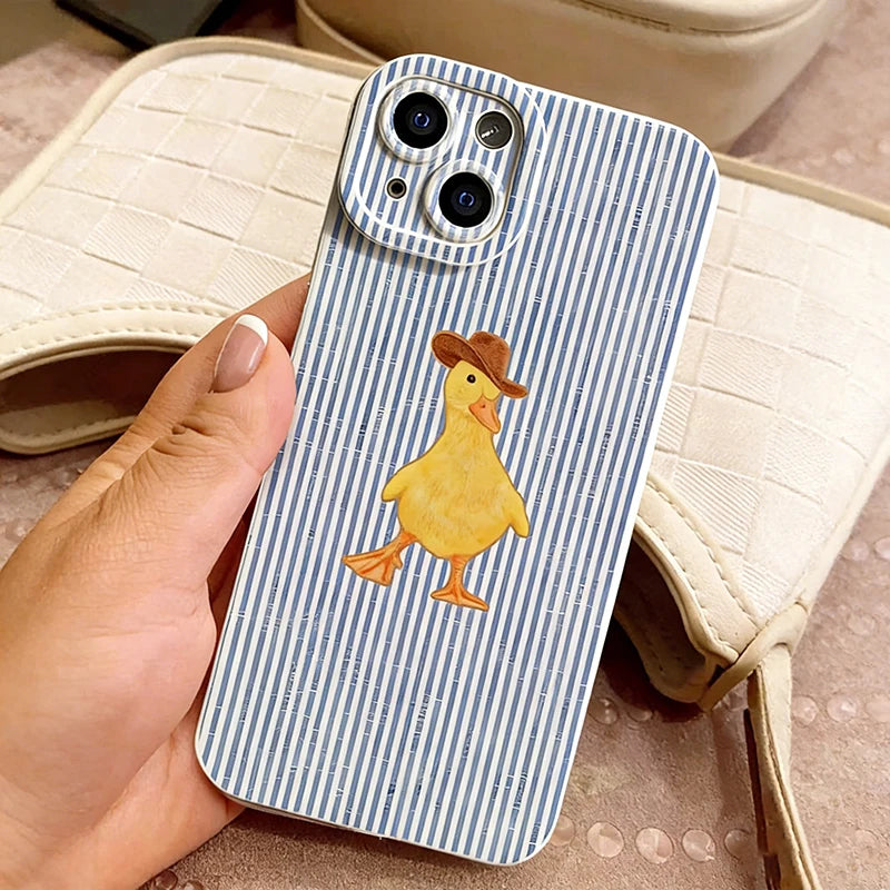 Phone Case For iPhone 17 Air 17E 16 15 14 13 12 11 Pro Max XS XR X 7 8 Plus Line Stripes Duck Pattern TPU Silicone Bumper Cover
