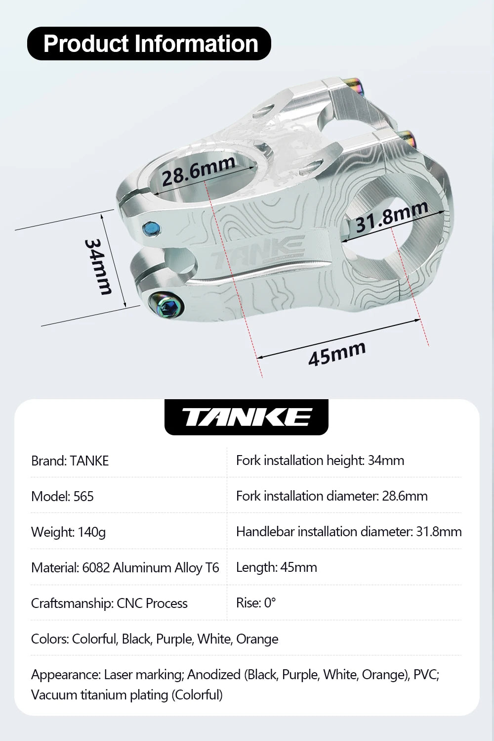 TANKE MTB Mountain Bike Stem Aluminum Alloy Ultralight High strength Short 31.8×28.6MM Bicycle CNC Stem DH/AM/XC Accessory upgra