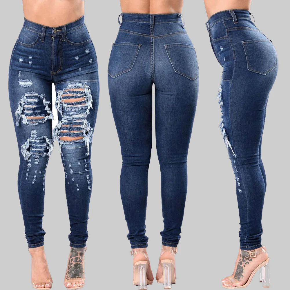 Women's Ripped Jeans Slim Fit Ankle Pants - High Waist Distressed Denim Skinny Pants for Women