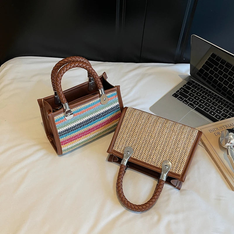 Designer Women Shoulder Bag Fashion Woven Handbag Purse Small Square Crossbody Bags 2025 Brand Straw Tote Bag Classic Ladies Bag