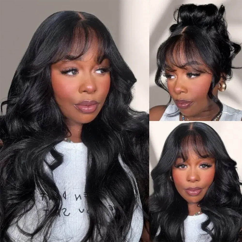 Wear Go Glueless Loose Body Wave Human Hair Wig With Bangs Full Machine Made With Bangs Brazilian Body Wave Wig Cheap On Sale
