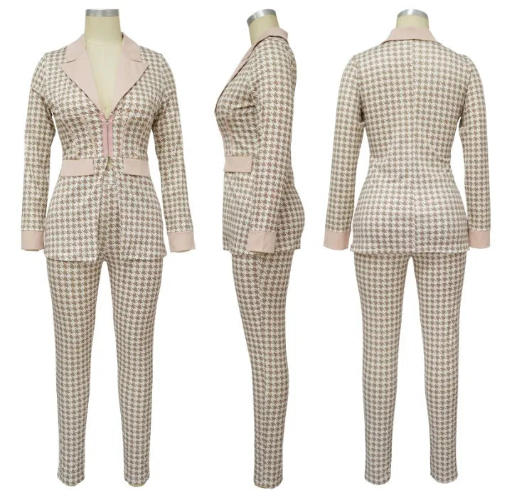 Sexy Two Piece Suit for Women Blazer and Pants Set Print Long Sleeves Coats and Trousers Streetwear Female Autumn Winter 2023