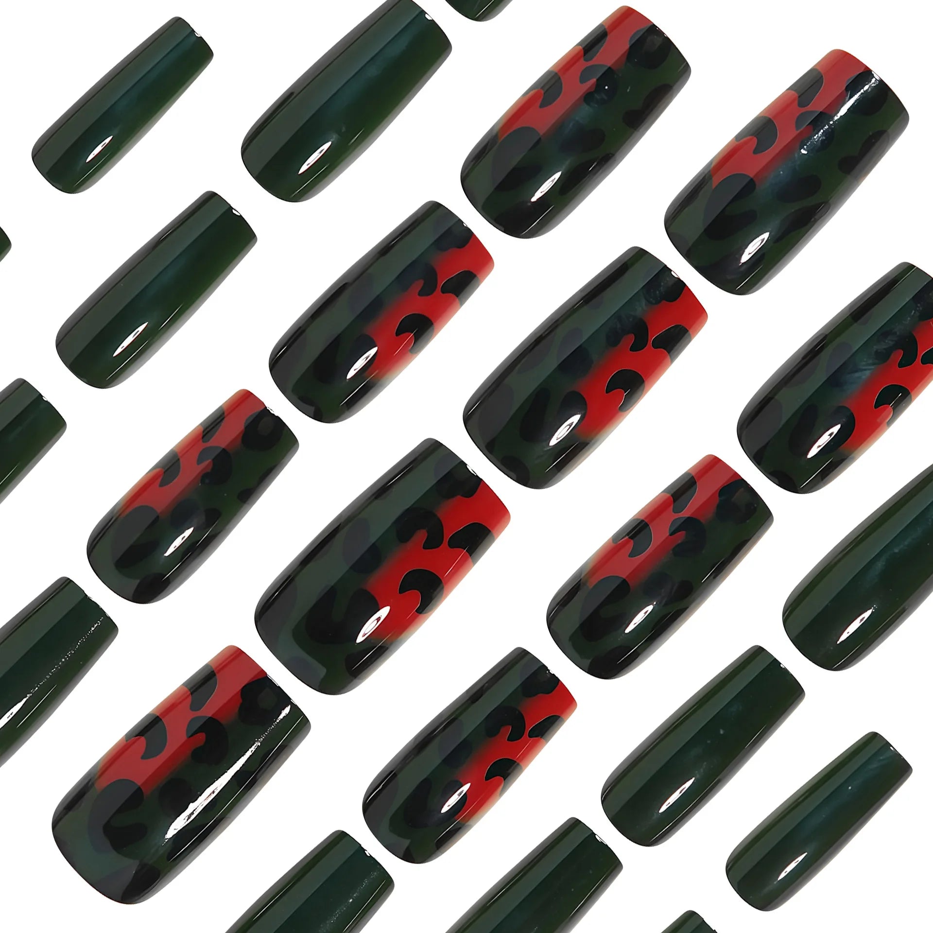 Medium fake nails tips for women girls gradient purple blue green red black leopard printing Square almond tips press on nails