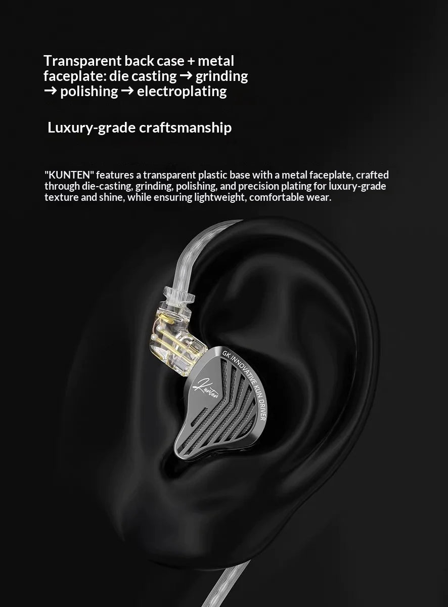 GK KUNTEN Dynamic Drive Headphones HIFI Heavy Bass Earbuds Sports Metal Headphones Detachable Eeadphones 2PIN KZ Zenith ED Gift