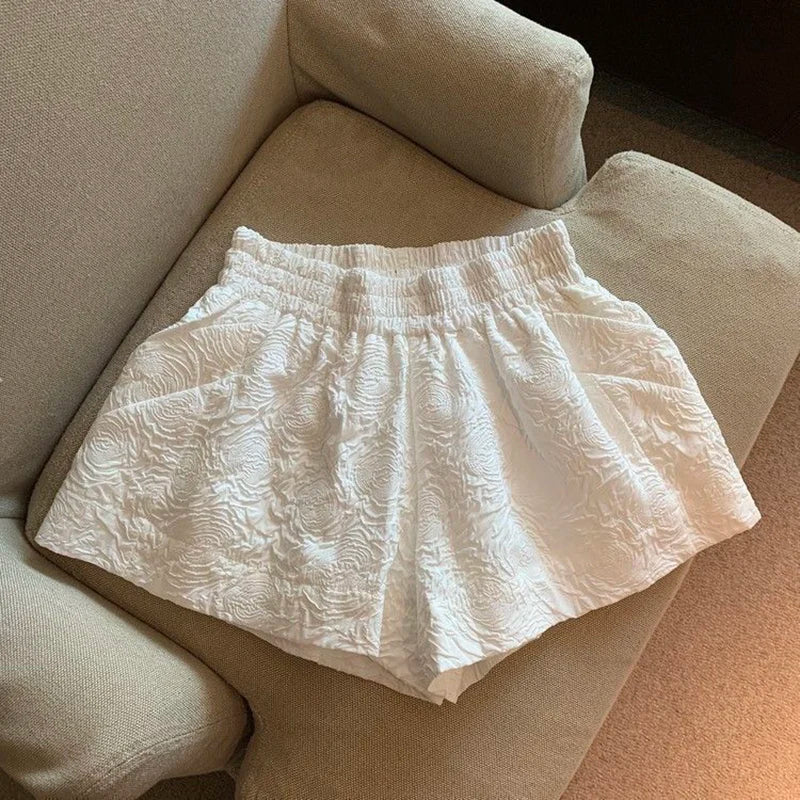 Lucyever Black White Jacquard Shorts Women 2022 Summer Elastic High Waist Pockets Wide Leg Shorts Woman Streetwear Half Pants