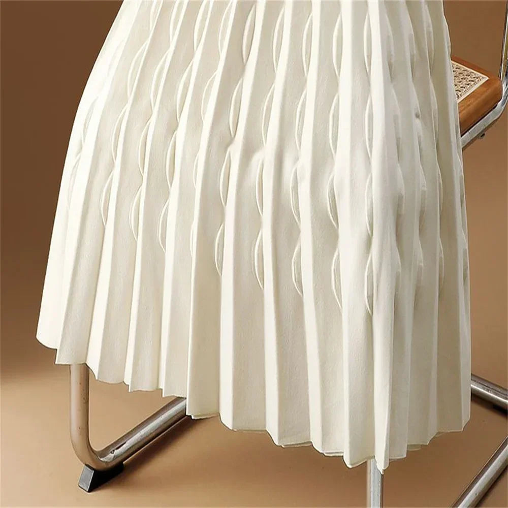 2024 korean fashion Autumn Winter New Women's Solid Colors High Waist Loose Elastic Pleated A-Line Black Skirt women clothing