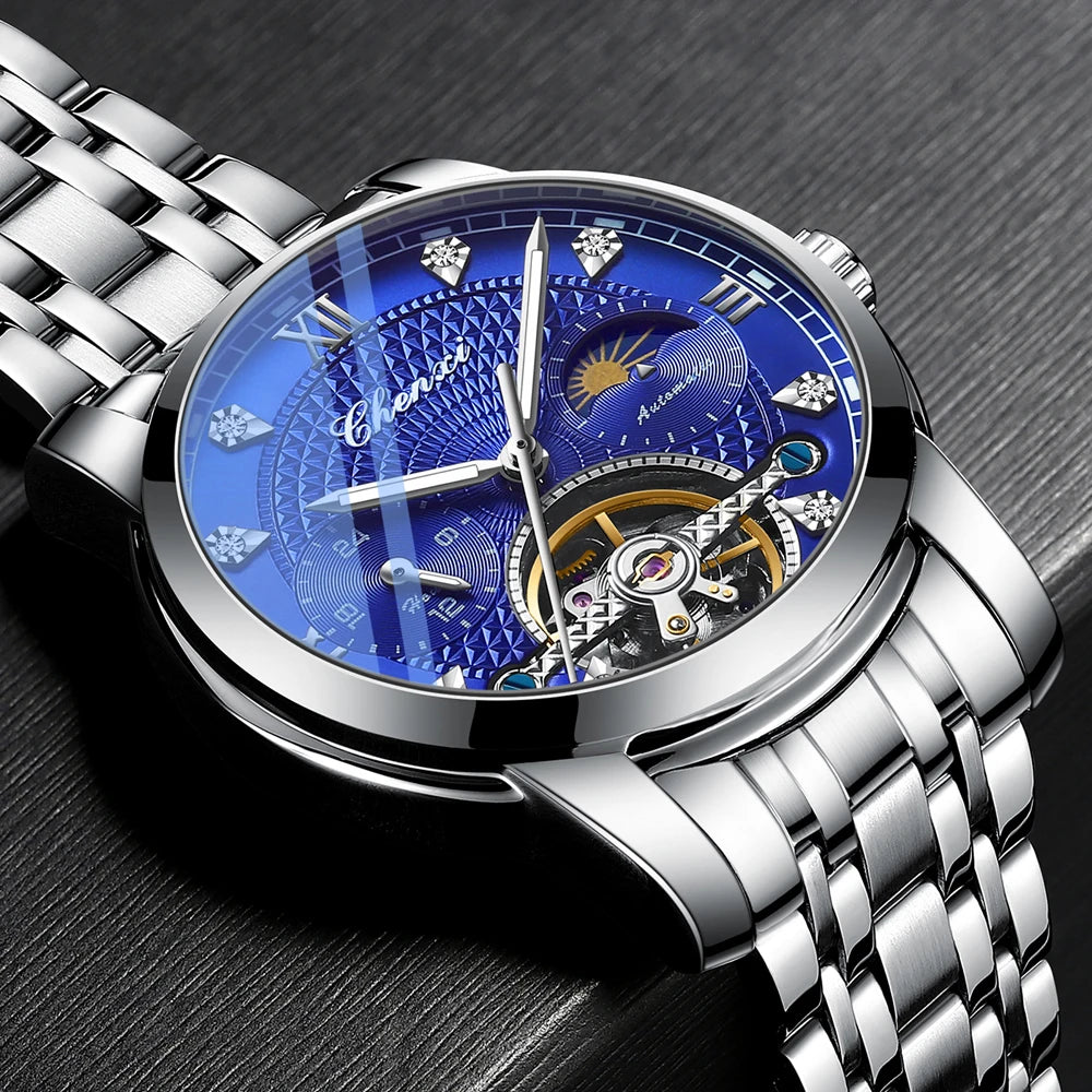 CHENXI Mens Mechanical Watches Top Brand Stainless Steel Automatic Watch Men Waterproof Business Wristwatch with Luminous