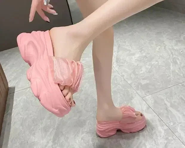 NEW Women Summer Chunky Sandal Platform Slipper 9CM High Heels Ladies Hollow Out Slides Beach Flip-Flop Woman Sandalias De Mujer