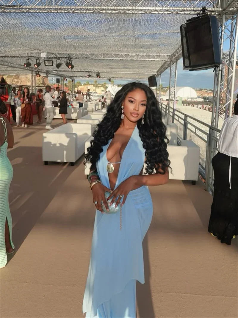 Sexy Dress Set Women Halter Crop Top And Maxi Skirt Matching Sets Female Elegant Beach Club Party Skirt Two Piece Set