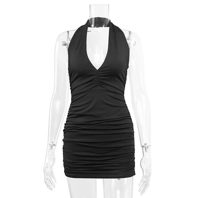 Sexy Deep V Evening Party Sleeveless Backlss Dress 2026 Summer Short White Halter Dresses Women Tight Club Mini Dress Clubwear
