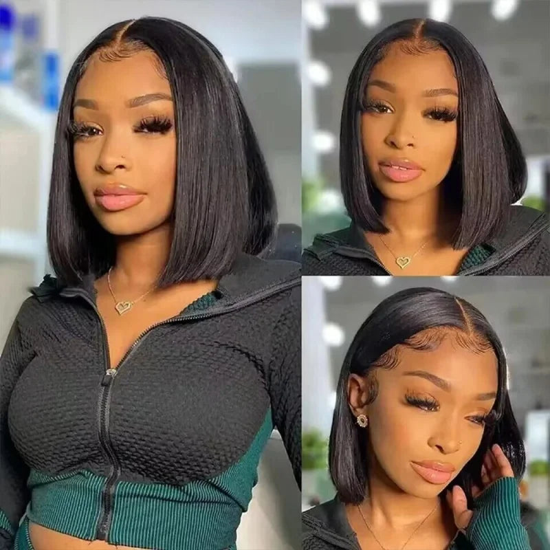 13x4 Short Bob Straight 13x4 Transparent Lace Front Wig 200% Density Human Hair Pre Plucked Wigs For Black Women 12 16 Inch