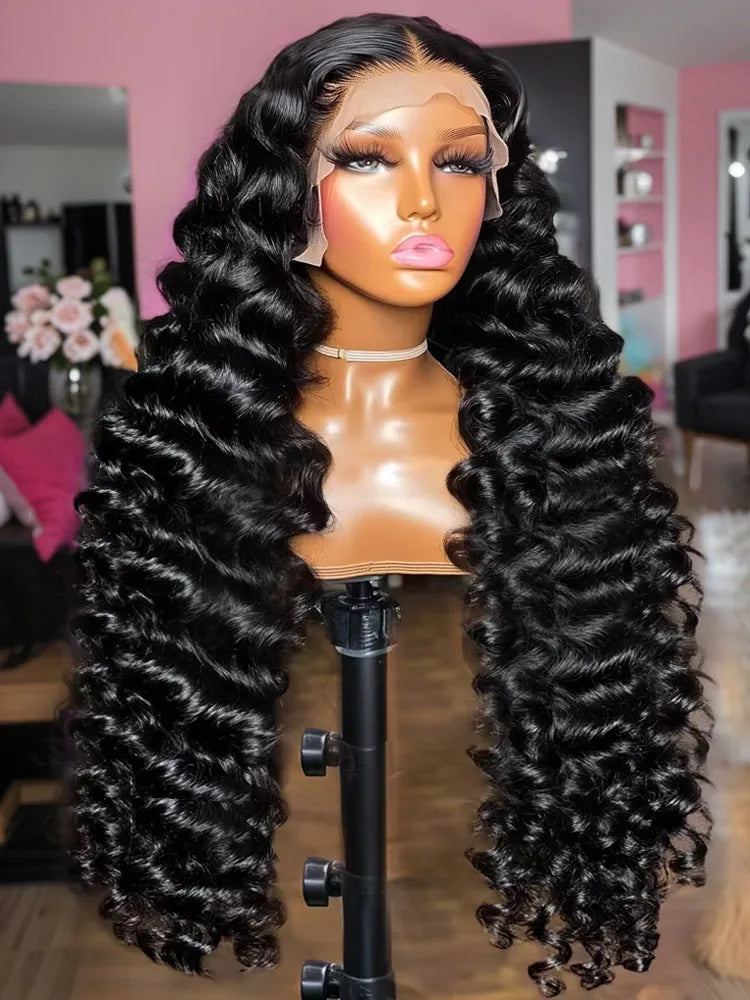 Lakeisha High Density Loose Wave HD 13x6 Lace Front Wigs Human Hair Black Raw Brazilian Deep Curly 40 Inch 13x4 Lace Frontal Wig
