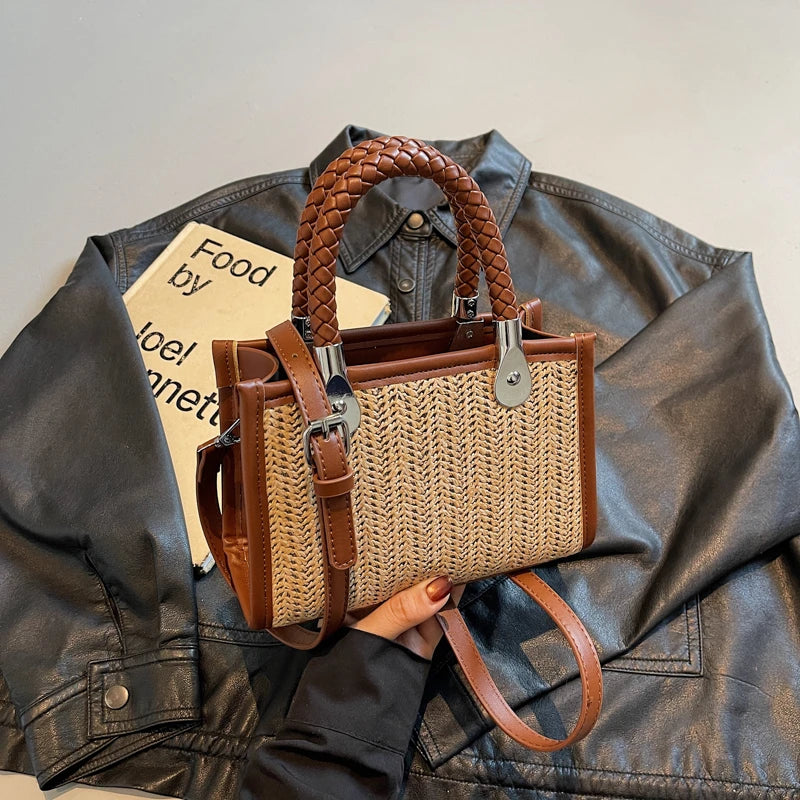 Designer Women Shoulder Bag Fashion Woven Handbag Purse Small Square Crossbody Bags 2025 Brand Straw Tote Bag Classic Ladies Bag