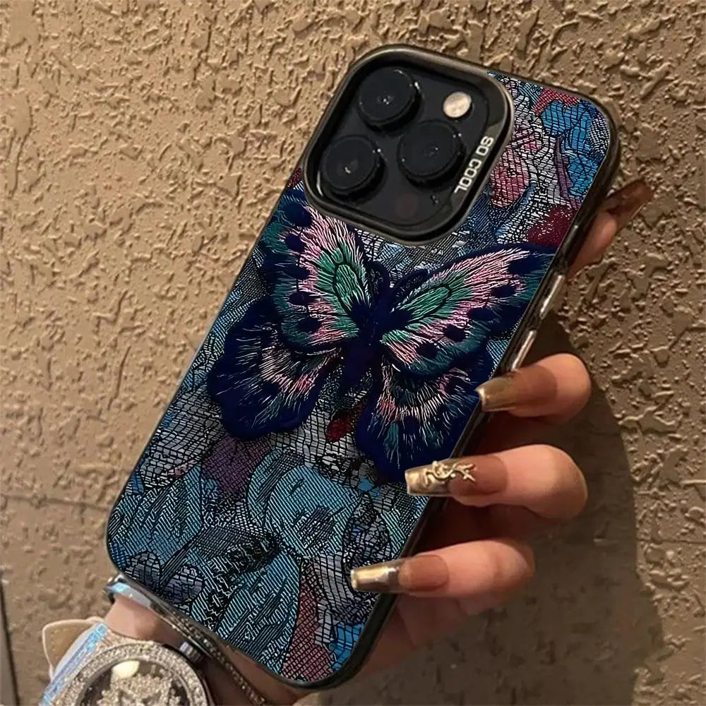 Retro butterfly pattern Phone Case   for iPhone 16 15 14 13 Pro 12 11 Pro Xs X XR Max 8 7 SE Laser Hard PC+TPU Cases Back Cover