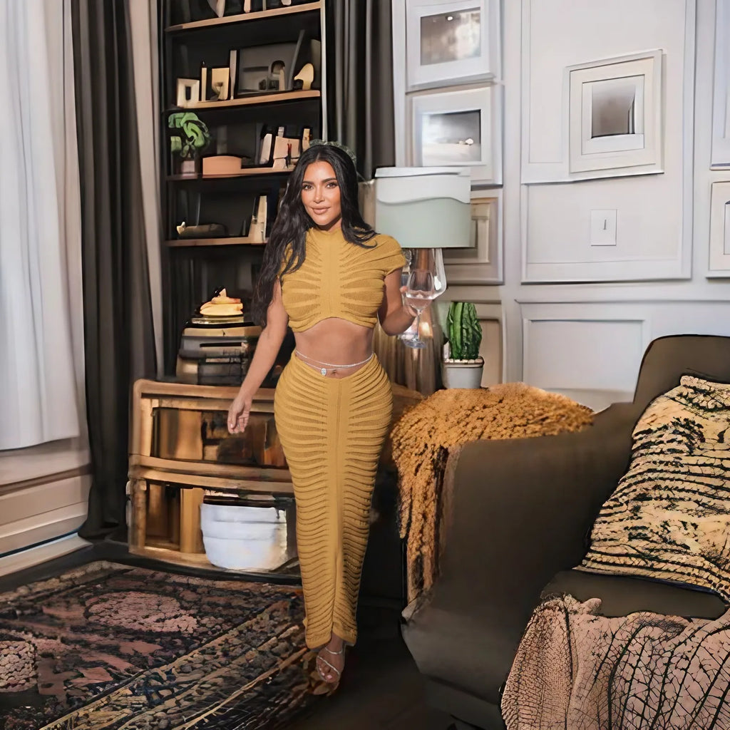 Knitted Mesh Dress 2 Piece Maxi Skirt Sets Summer Women Clothes Designer Fashion Dress Sexy Crop Tops Knit 2 Piece Set Outfit