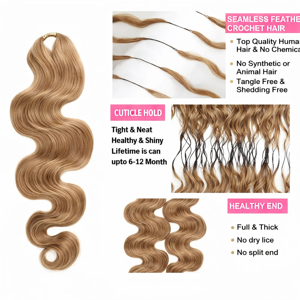 Reusable Knotless #27 Honey Blonde Highlight Crochet Bulk Human Hair For Boho Braids Body Wave Bundles Human Hair With Closure