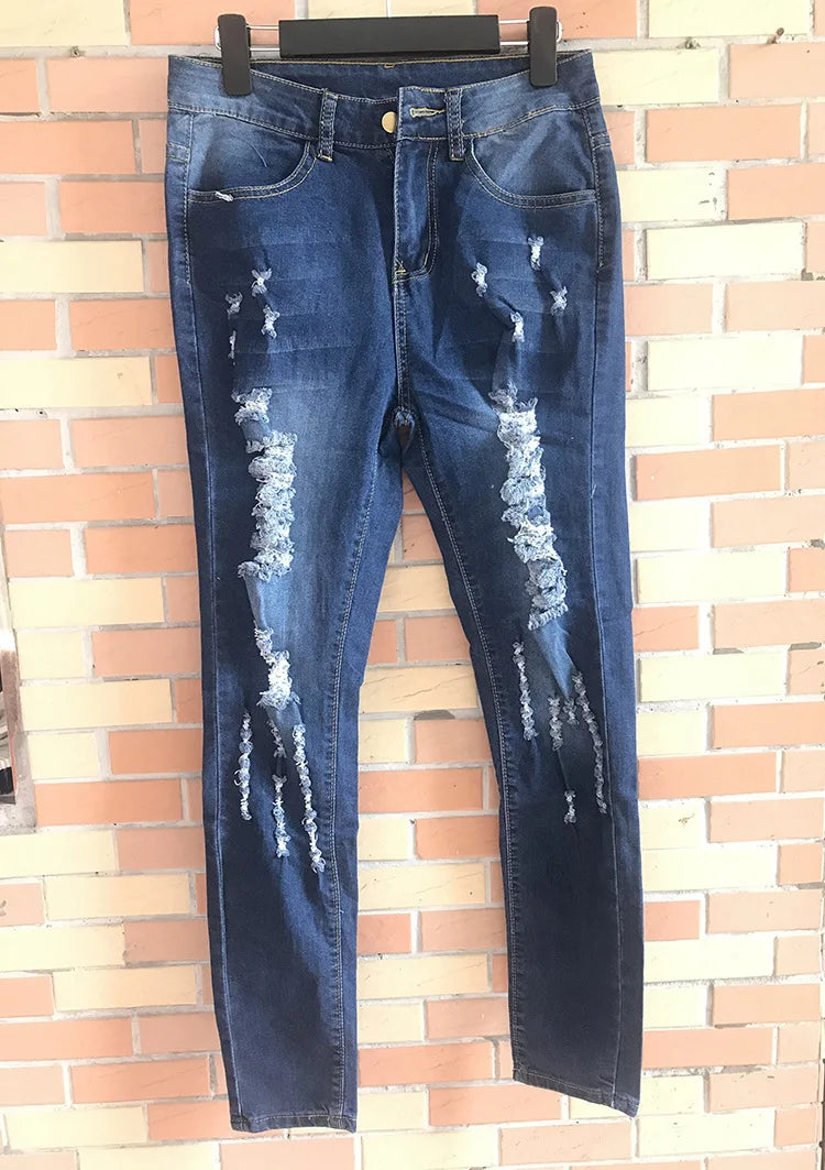 Women's Ripped Jeans Slim Fit Ankle Pants - High Waist Distressed Denim Skinny Pants for Women